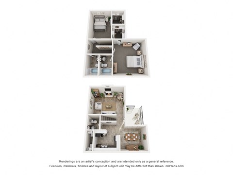 a stylized floor plan of a 2100 sq ft apartment
